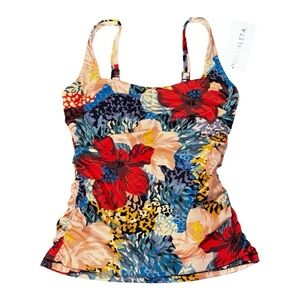Athleta Square Neck Bra Cup print Tankini 34D/DD NWT